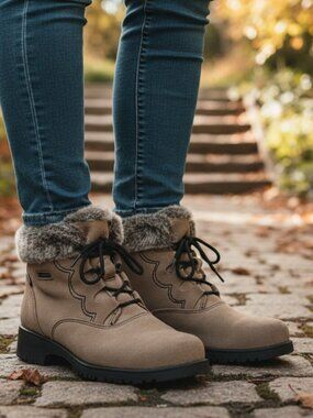 Sporto Taupe Suede Faux Fur Ankle Boots